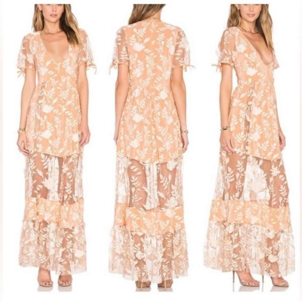 For Love and Lemons, Mia Maxi dress, size small, peach color